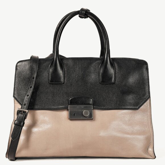 Prada Pomice & Nero Glace Calf Leather Two-Tone Tote - Picture 1 of 16